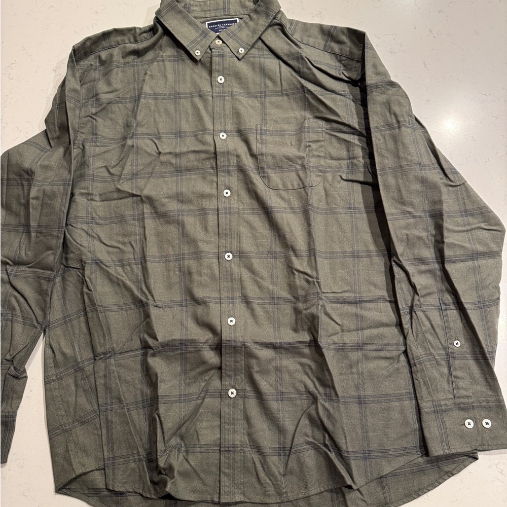 Charles Tyrwhitt Olive Plaid Button Down Shirt
